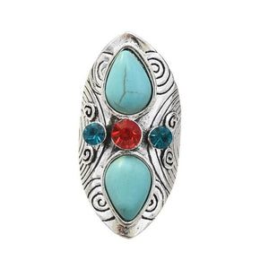Boho Turquoise with Red Gem Ring